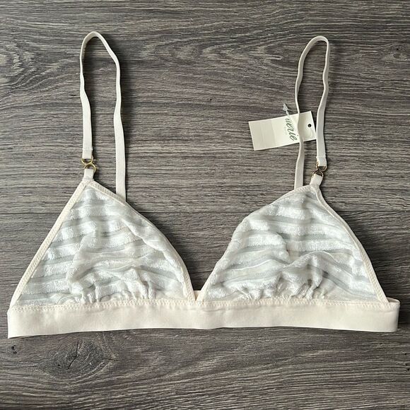 AERIE Velvet Stripe Triangle Bralette Size Small Ivory Cream Gold Sheer Mesh NWT - Picture 1 of 7